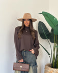 Maxi shirt garzata marrone