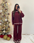 Coordinato in lana bordeaux