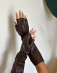 Guanti in eco pelle lunghi marrone