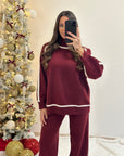 Coordinato in lana bordeaux
