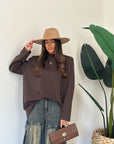 Maxi shirt garzata marrone