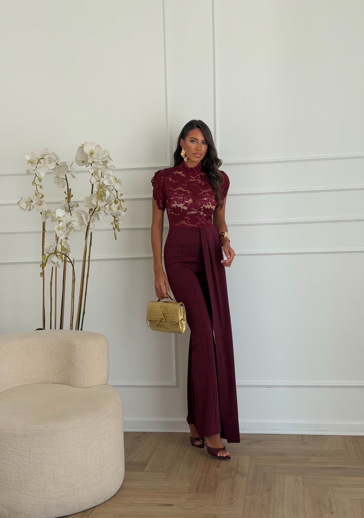 jumpsuit in pizzo bordeaux