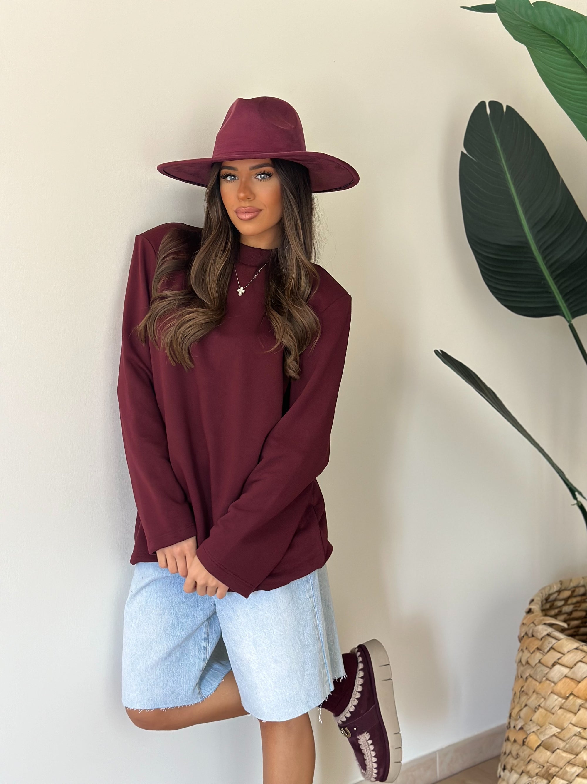 Maxi shirt garzata bordeaux