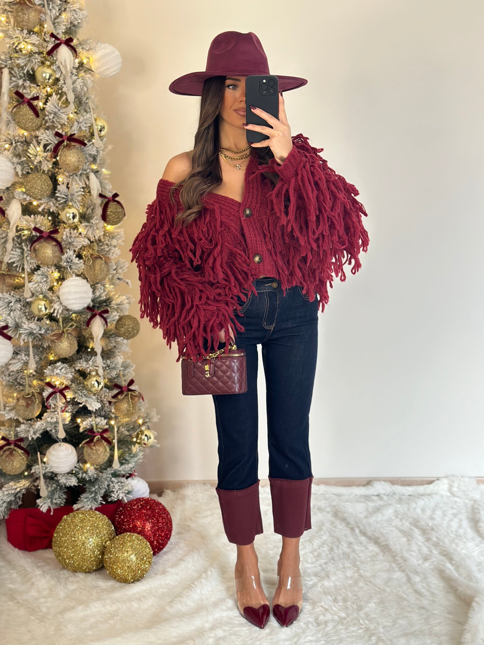 Maxi cardigan lana bordeaux