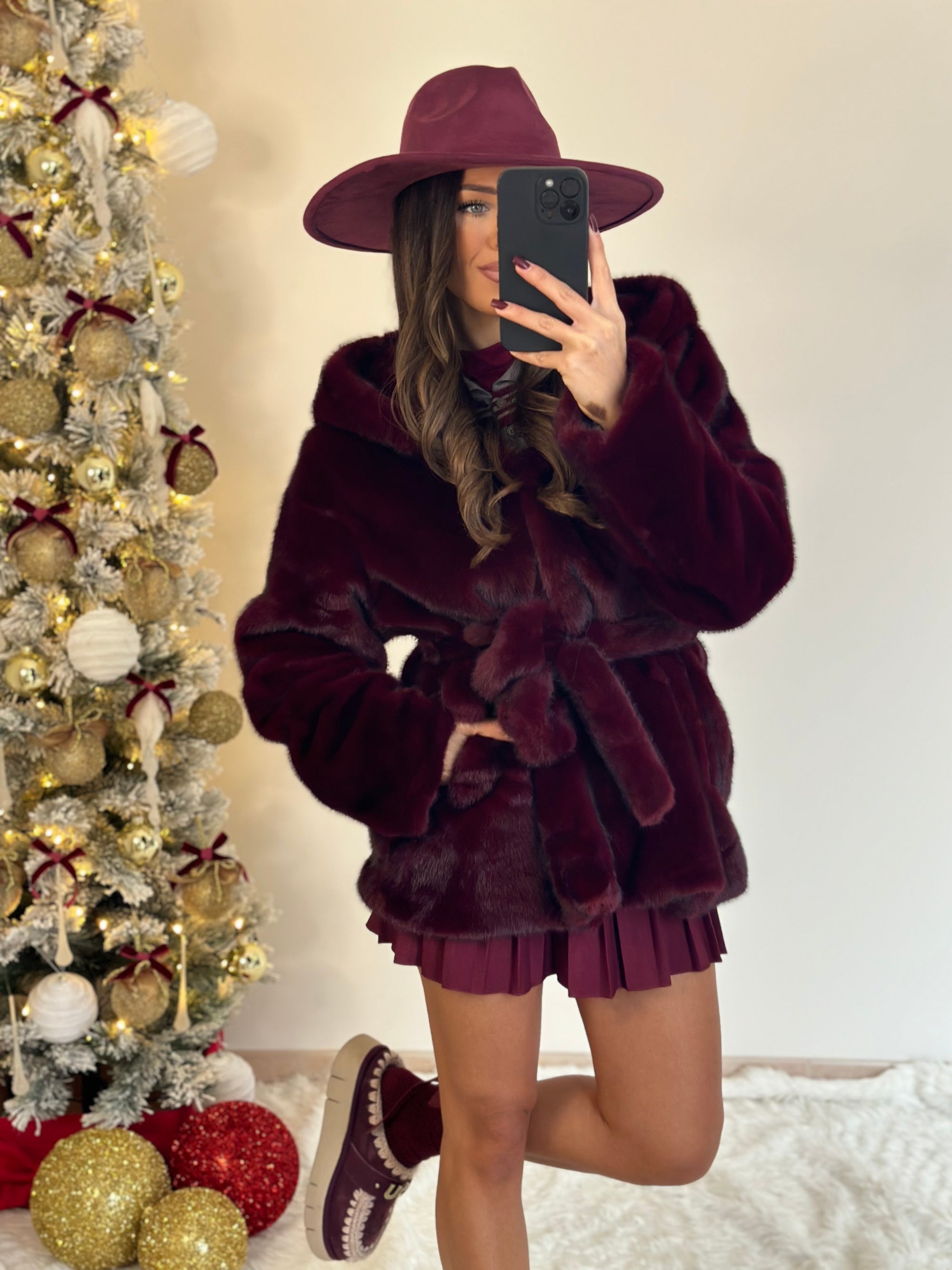 eco-pelliccia bordeaux