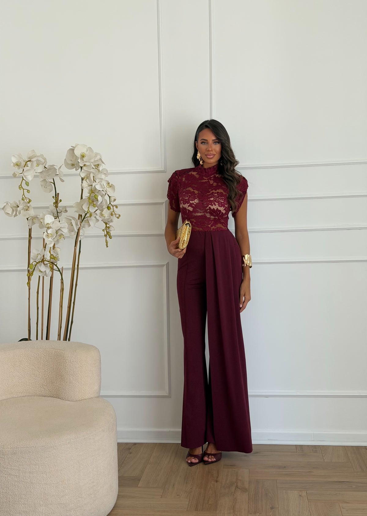jumpsuit in pizzo bordeaux