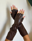 Guanti in eco pelle lunghi marrone