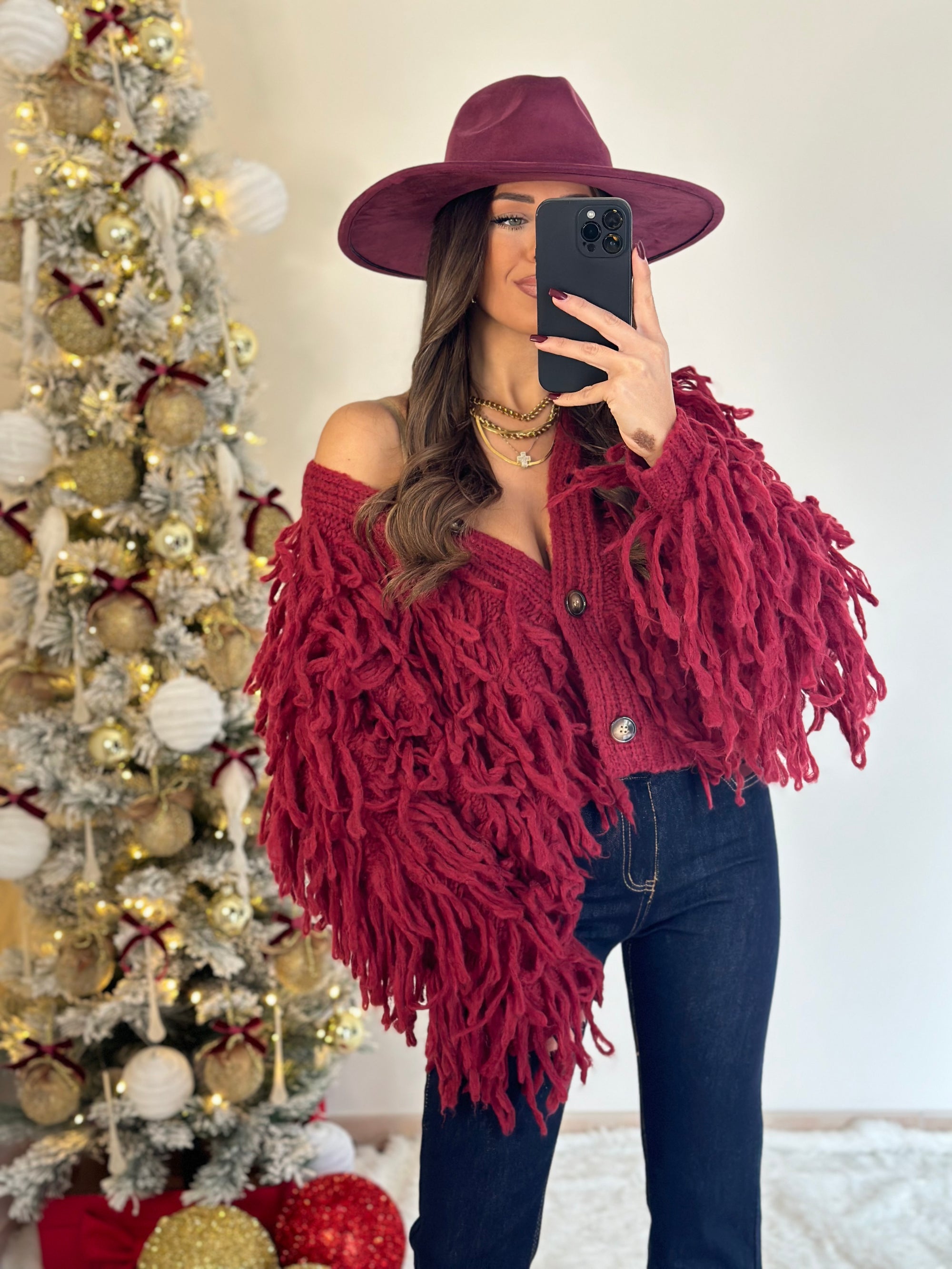 Maxi cardigan lana bordeaux