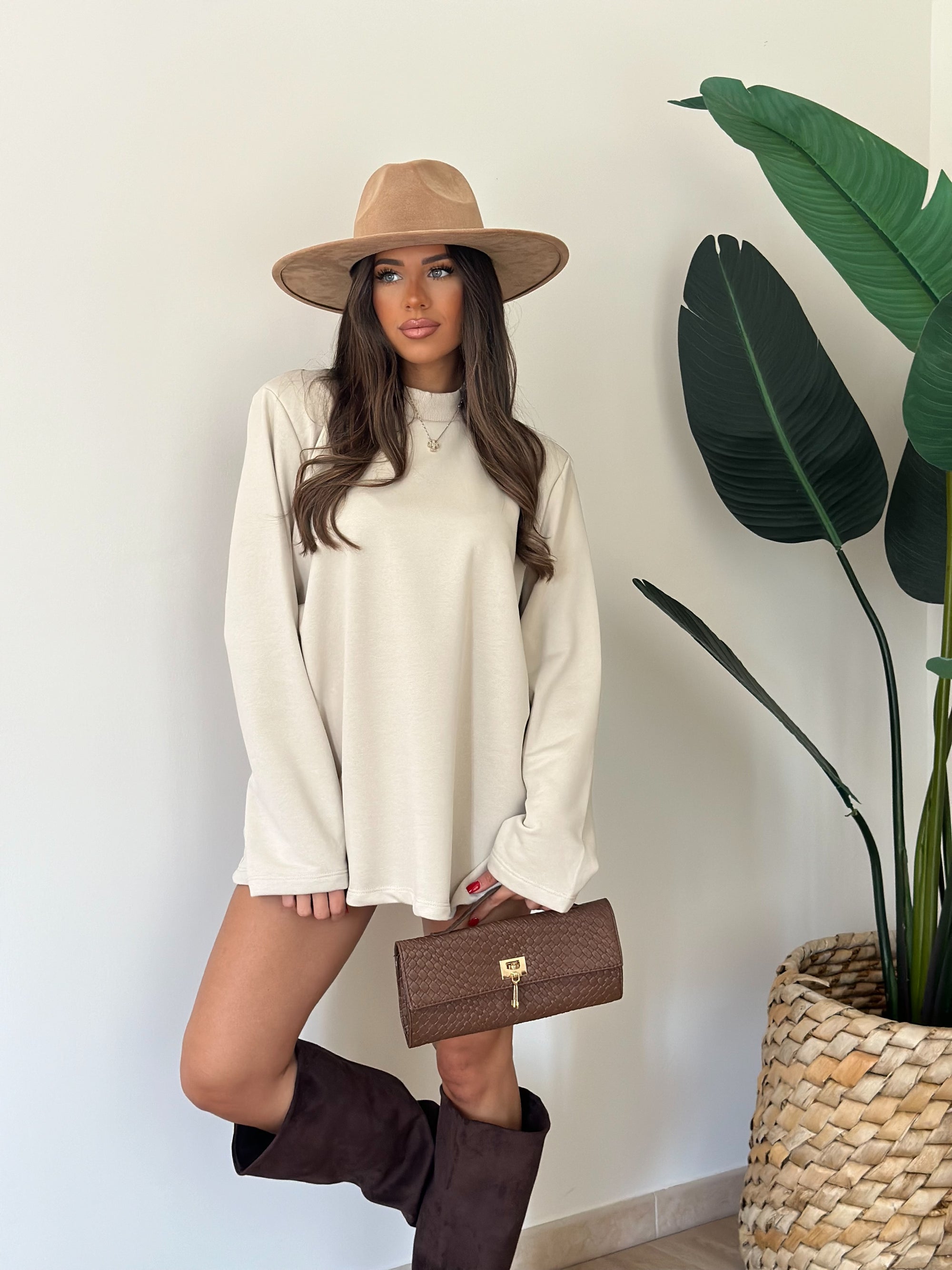 Maxi shirt garzata begie