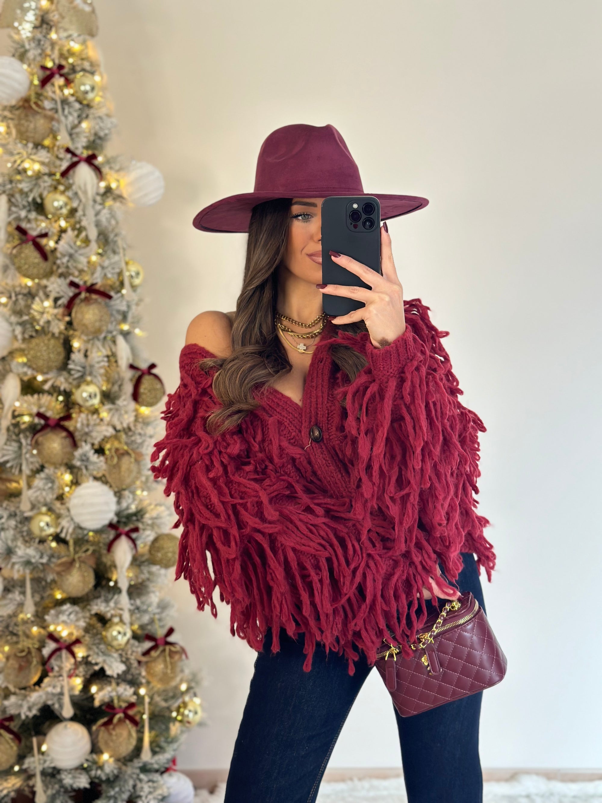 Maxi cardigan lana bordeaux