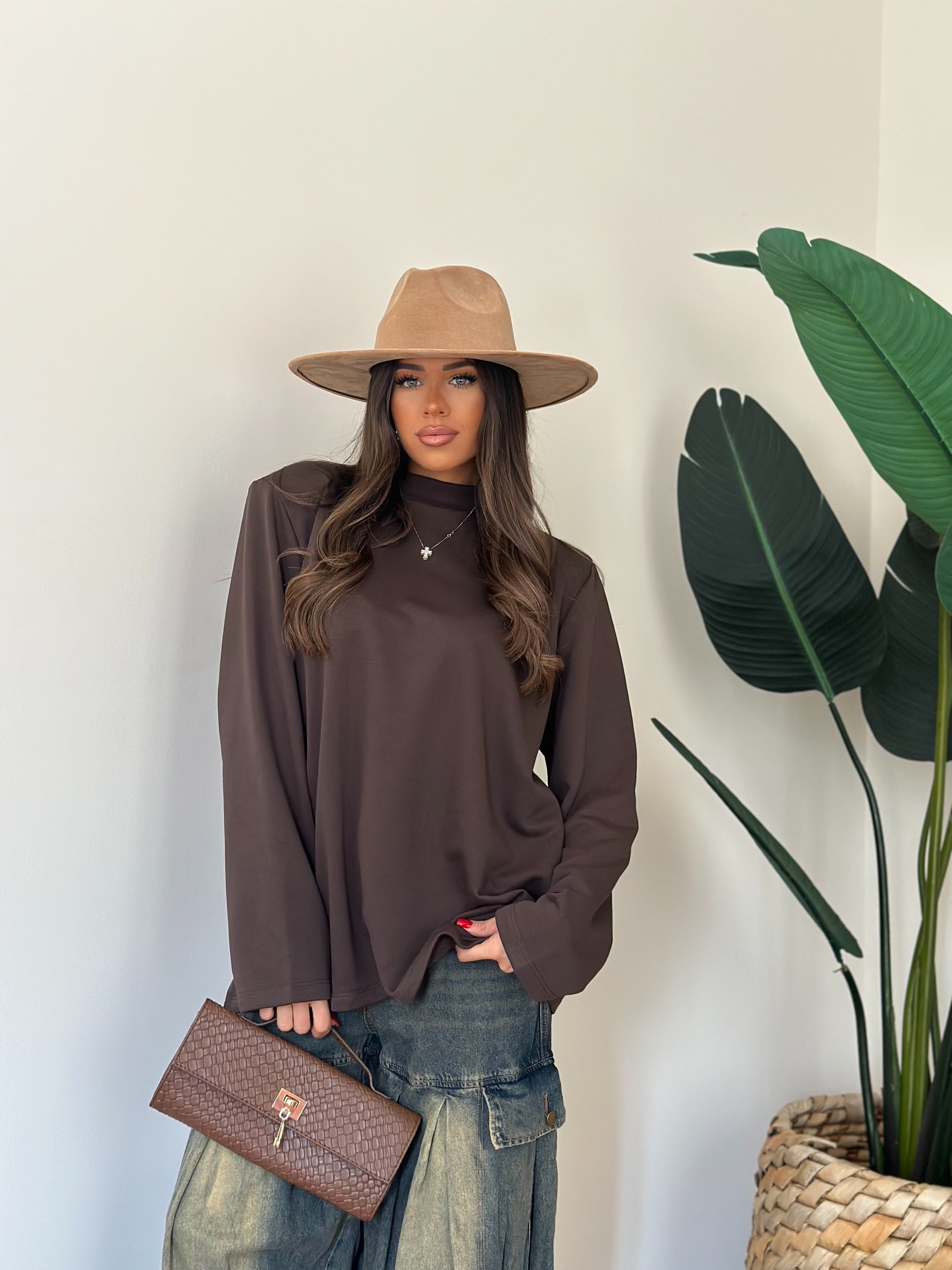 Maxi shirt garzata marrone