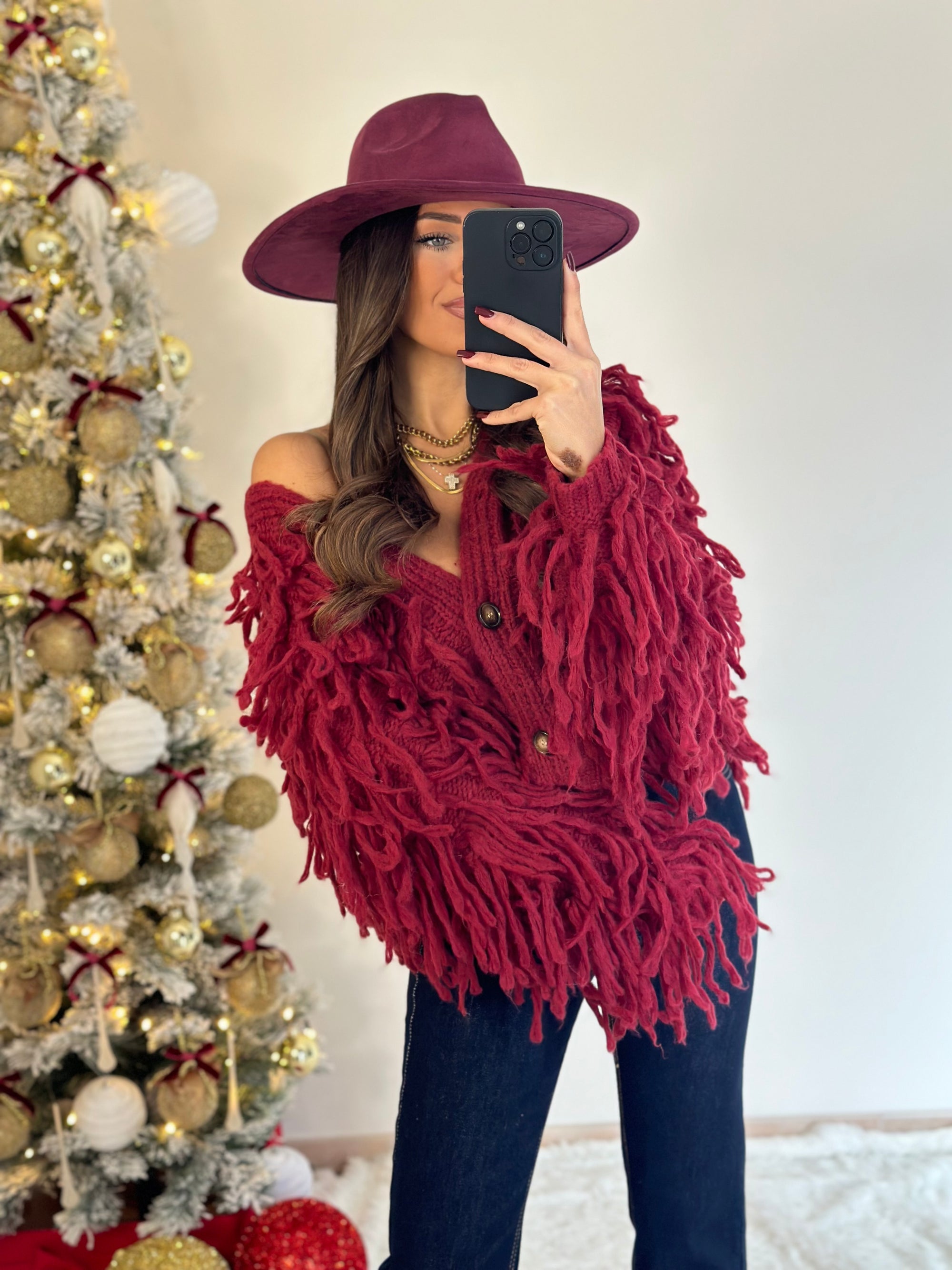 Maxi cardigan lana bordeaux