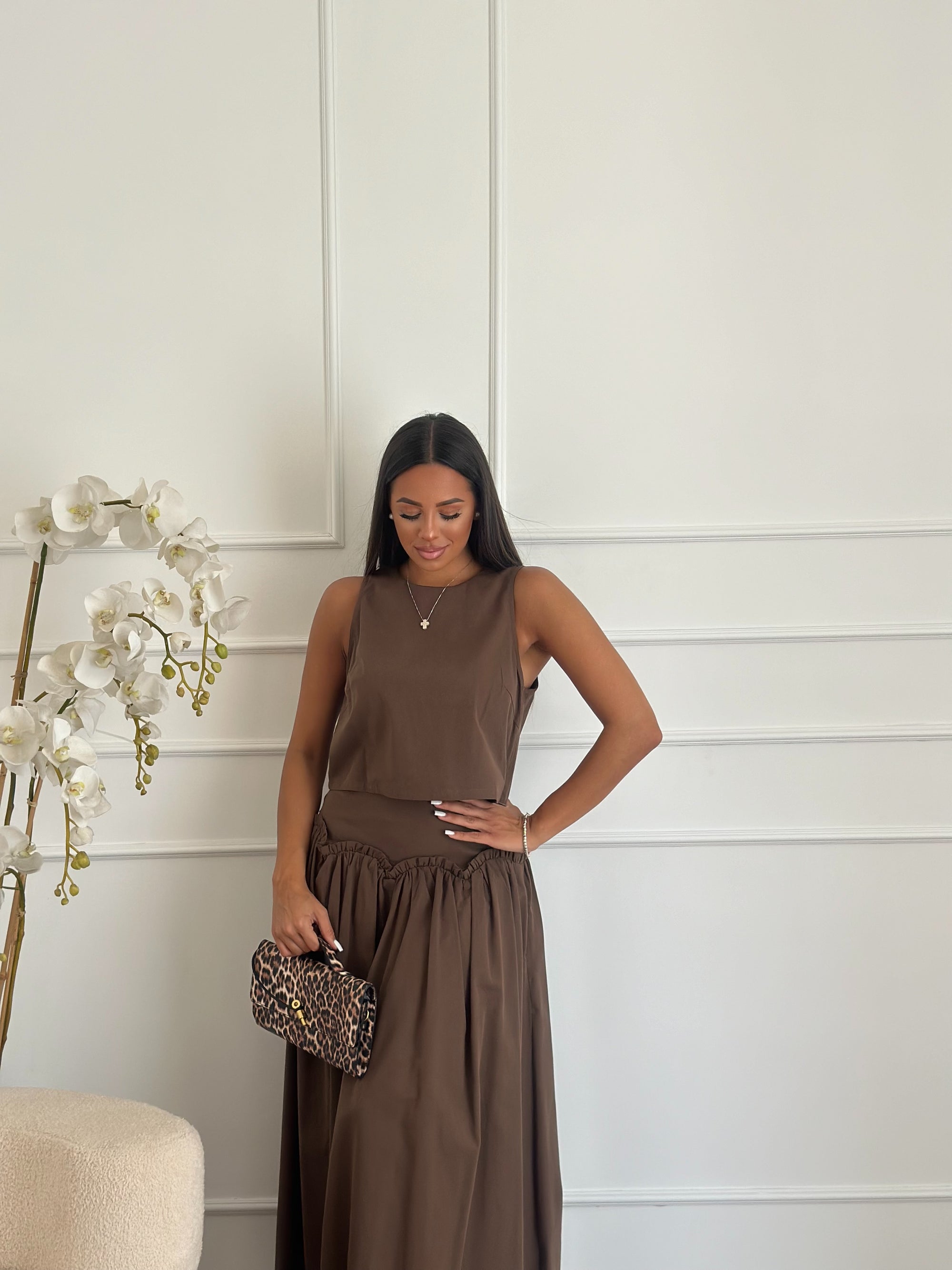 coordinato in cotone marrone