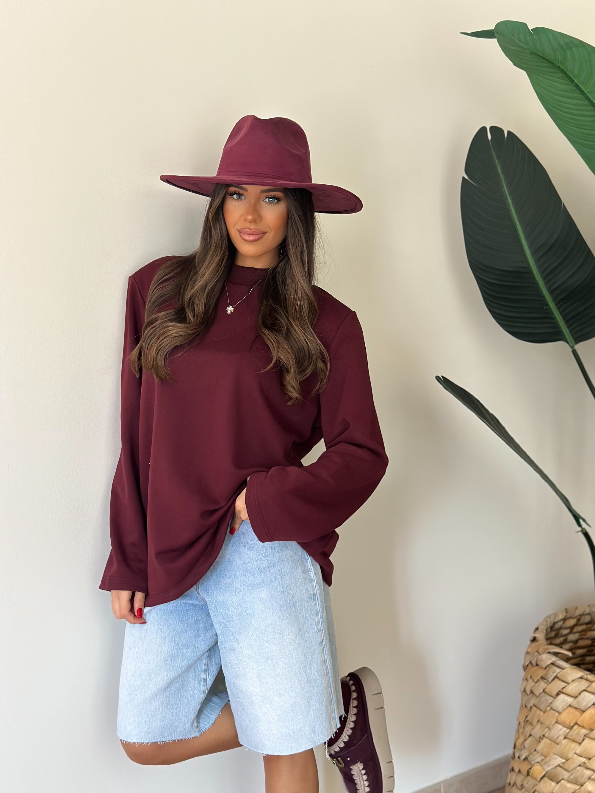 Maxi shirt garzata bordeaux
