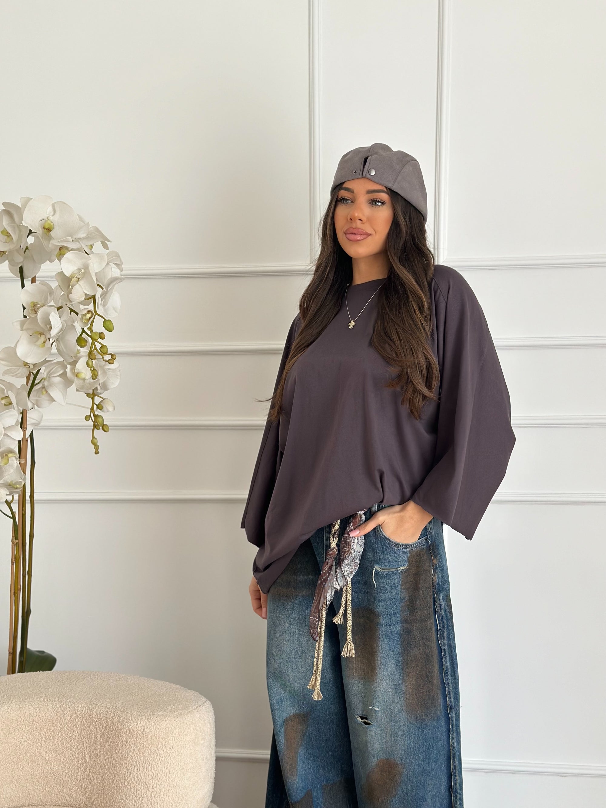 Maxi shirt grigio