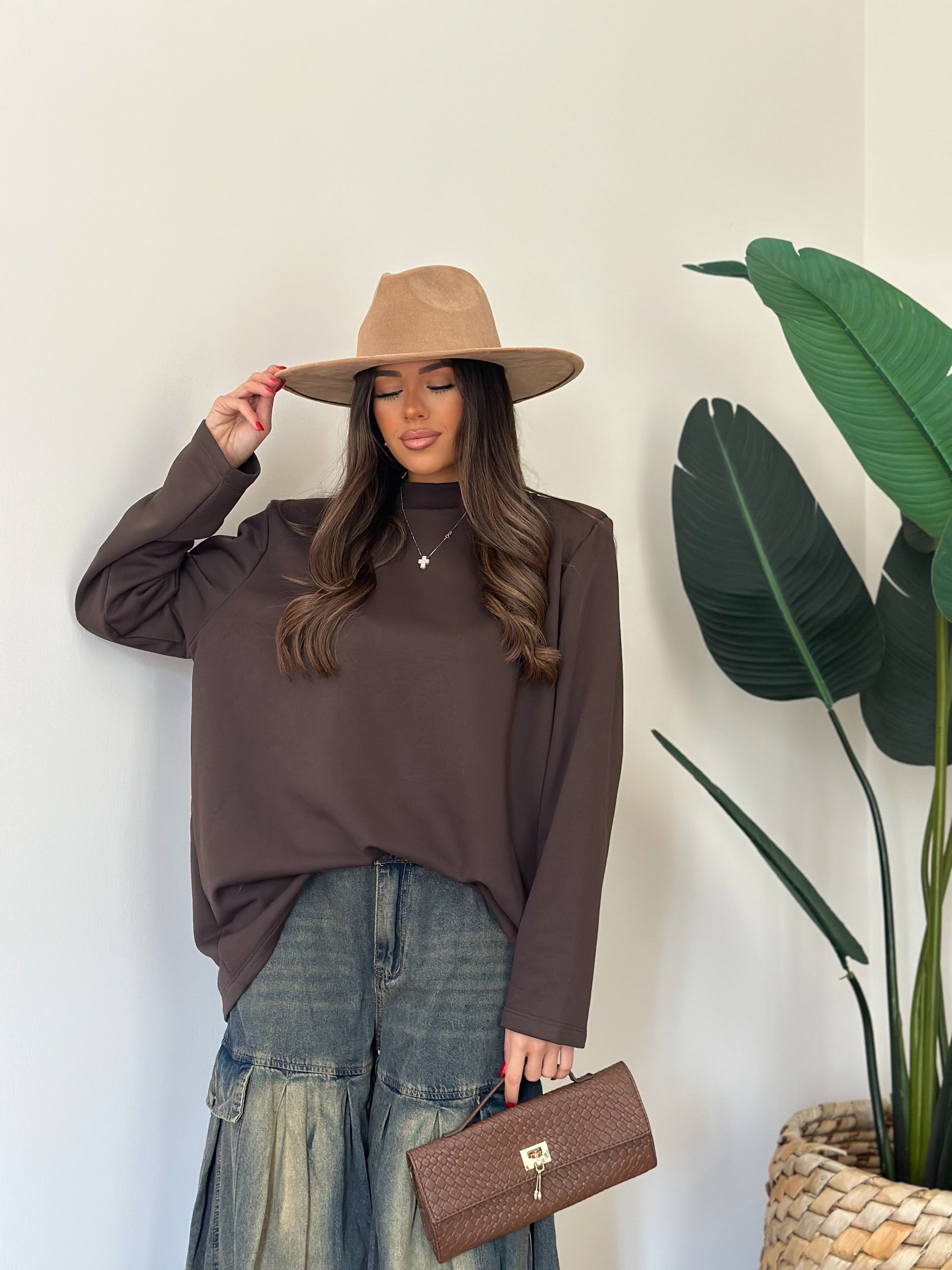 Maxi shirt garzata marrone