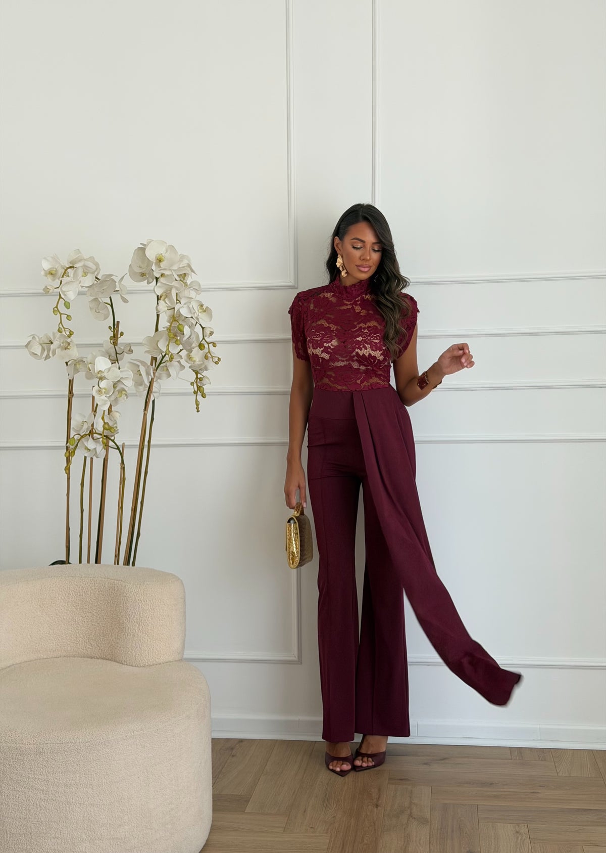 jumpsuit in pizzo bordeaux