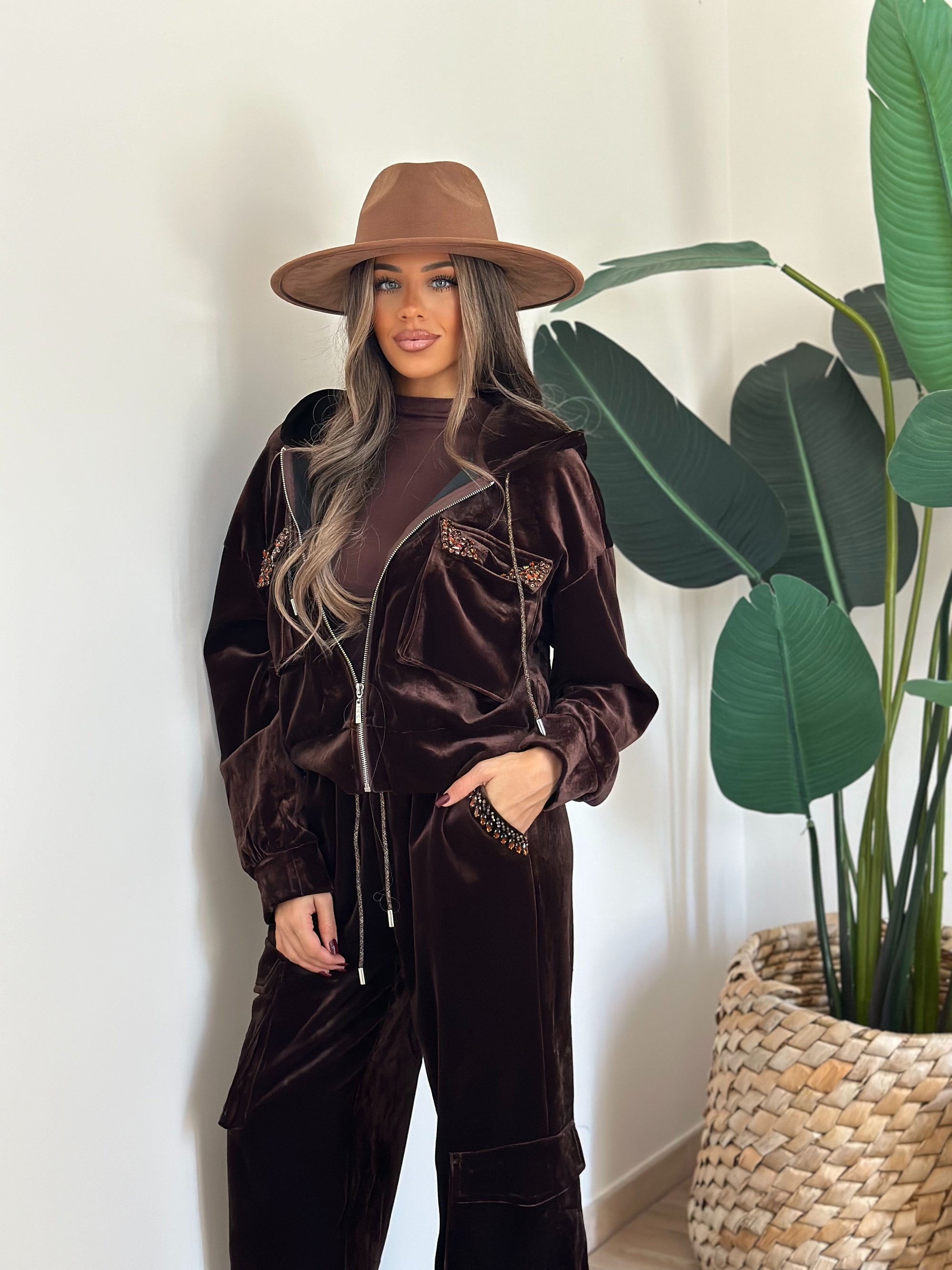 Tuta in velluto snow marrone