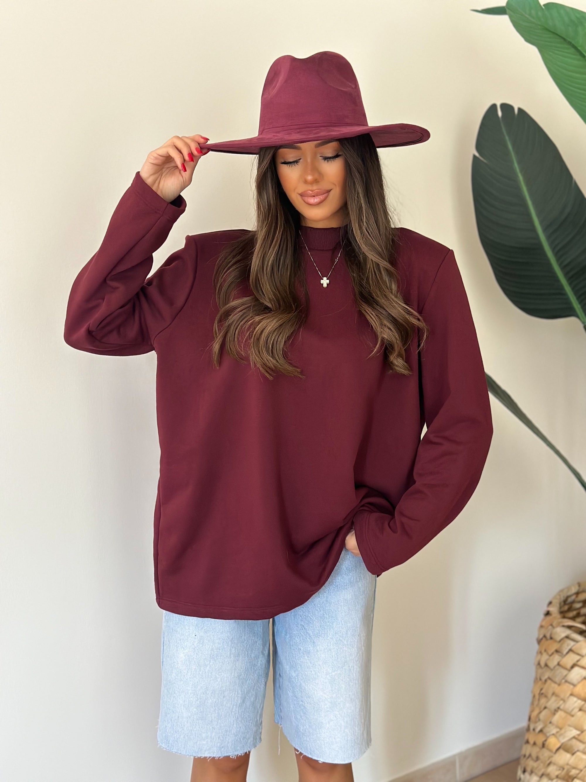 Maxi shirt garzata bordeaux