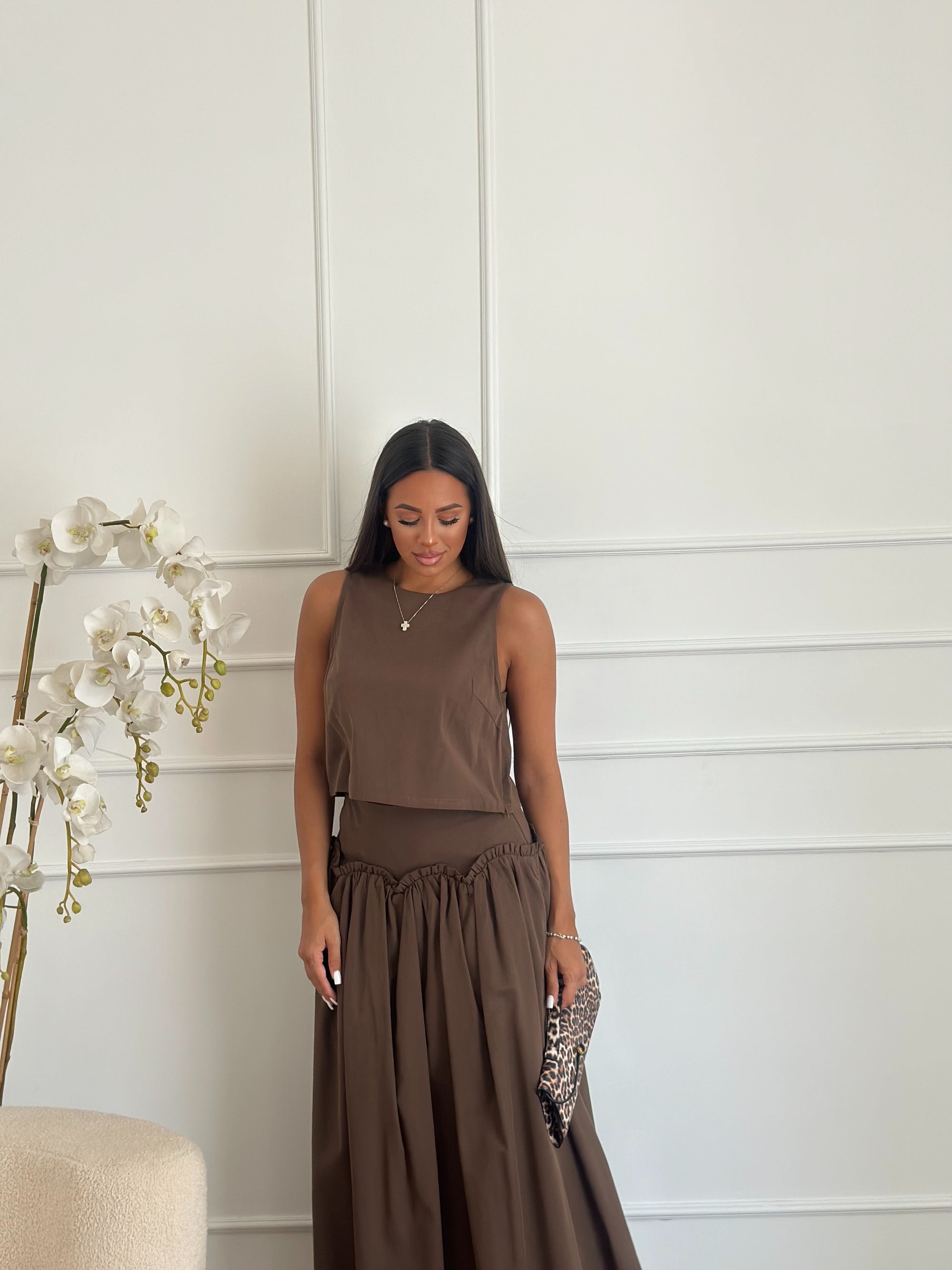 coordinato in cotone marrone