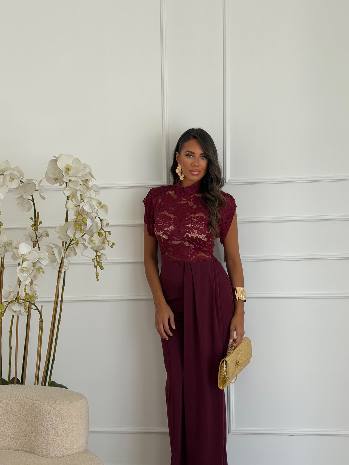 jumpsuit in pizzo bordeaux