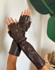 Guanti in eco pelle lunghi marrone
